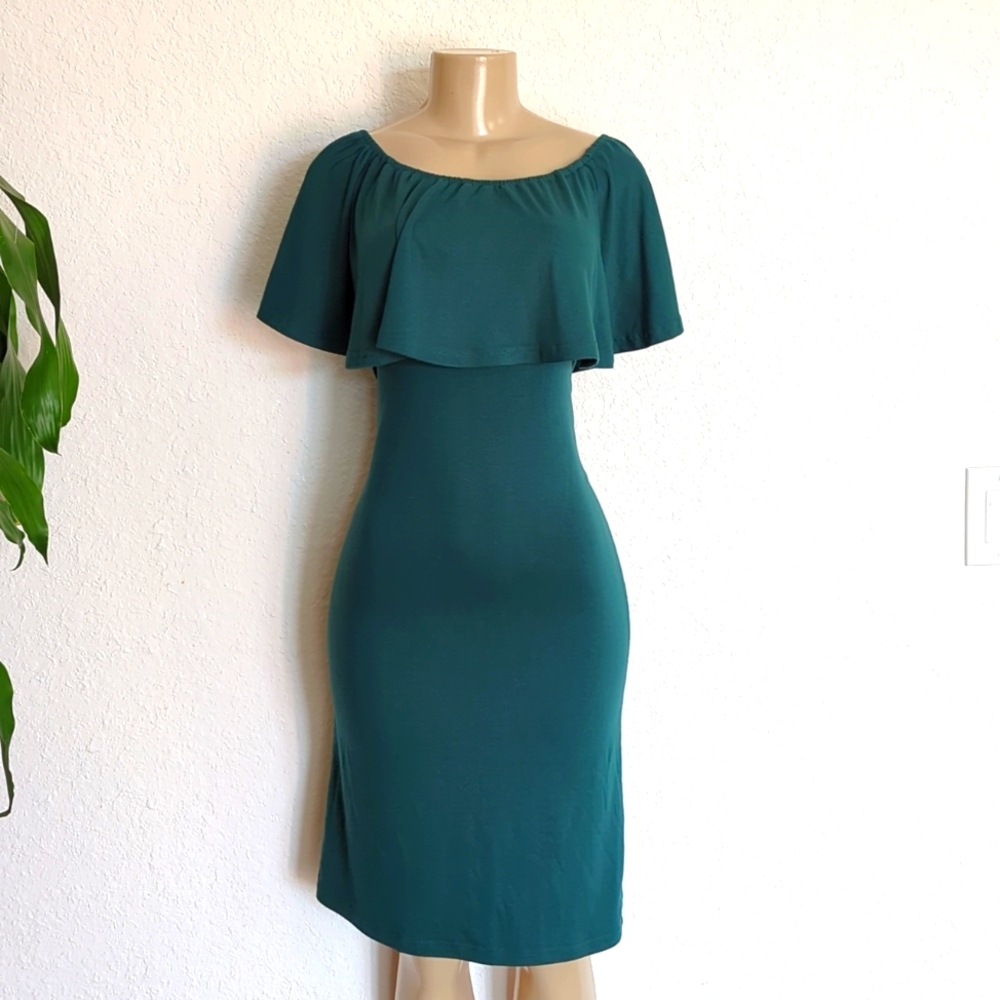 OFF SHOULDER'S Green Dress Small - Picture 3 of 5
